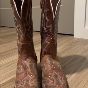 Laredo Brown Embroidered Leather Platform Cowboy Boots